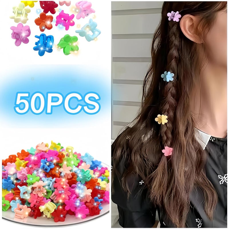 Tesvyns 50Pcs Mini Flower Hair Clip Colorful Mini Hair Claw Baby Hair Clips Toddler Hair Clips Girls Decorative Bun Tiny hair clips, Assorted Colors (Floral) - Image 2